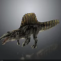 Spinosaurus Dinosaur Model With Sail Back Striped Body Open Mouth Gray Background Reflection