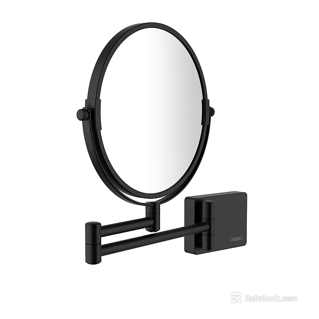 Adjustable Wall Mounted Round Vanity Mirror With Black Arm And Frame 3d model 