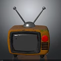 Retro Orange TV Electronic Appliance With Antenna Silver Screen And Red Button