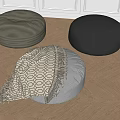 Gray and Brown Ottoman Poufs with Soft Fabric and Blanket for Living Room Decor