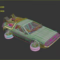 Low Poly Silver Sci Fi Car Model With Gull Wing Doors And Retro Futuristic Design