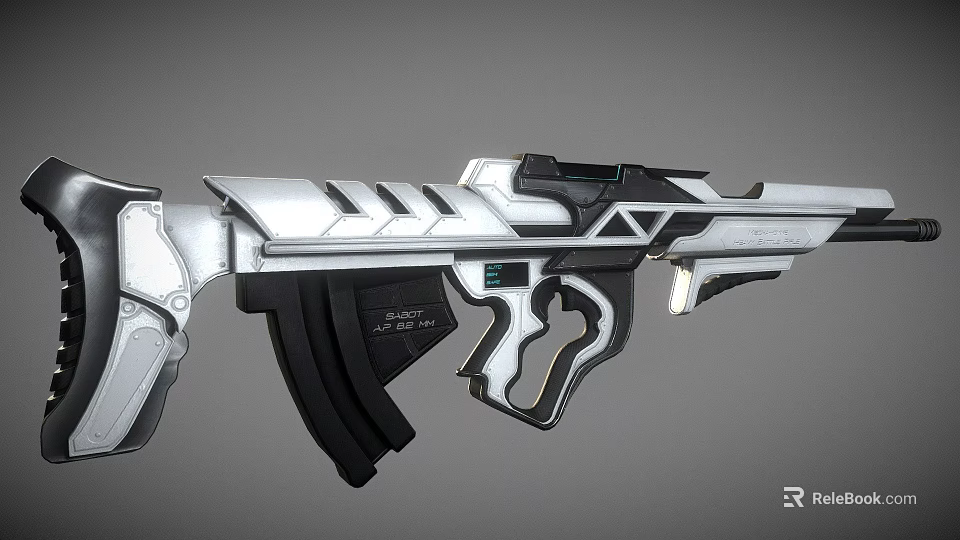 Futuristic Gun With Silver And Black Metallic Finish And Sleek Mechanical Design 3d model 