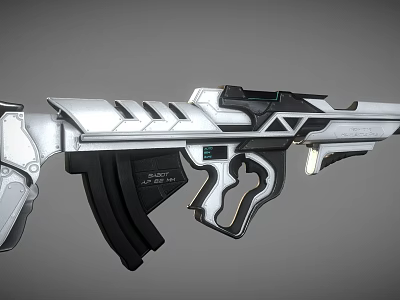 Futuristic Gun With Silver And Black Metallic Finish And Sleek Mechanical Design 3d model