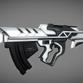 Futuristic Gun With Silver And Black Metallic Finish And Sleek Mechanical Design