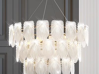 Elegant White Pleated Leaf Shaped Chandelier With Gold Accents For Modern Interior 3d model