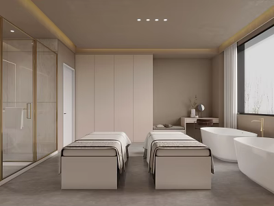 Modern SPA Room Featuring Massage Beds Two Bathtubs And Shower 3d model