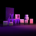 Neon Cyberpunk Scene With Stacked Dice Playing Cards And Purple Pink Lighting
