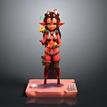 Elf Game Character 3D Model With Red Outfit Green Eyes Yellow Accessory On Pink Base