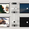 Projection Monitoring Setup with Projectors and Screens Showing Movie Posters Landscape and Logos