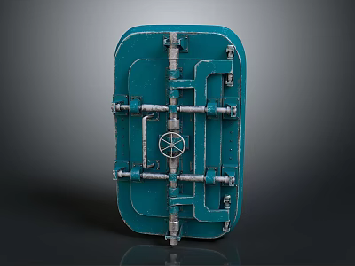 Blue Heavy Duty Industrial Metal Door With Pipes Wheel Handle And Bolts 3d model