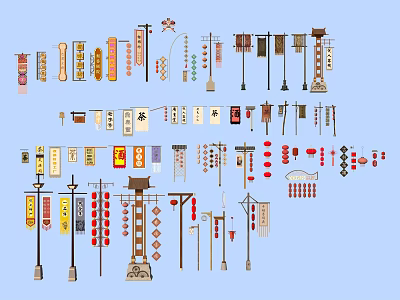 Various Traditional and Modern Billboard Designs With Decorative Elements and Shapes 3d model