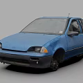 Abandoned Old Blue Car With Damaged Body Rusted Parts And Tires