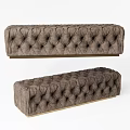 Elegant Tufted Brown Sofa Bench with Golden Base and Velvet Fabric