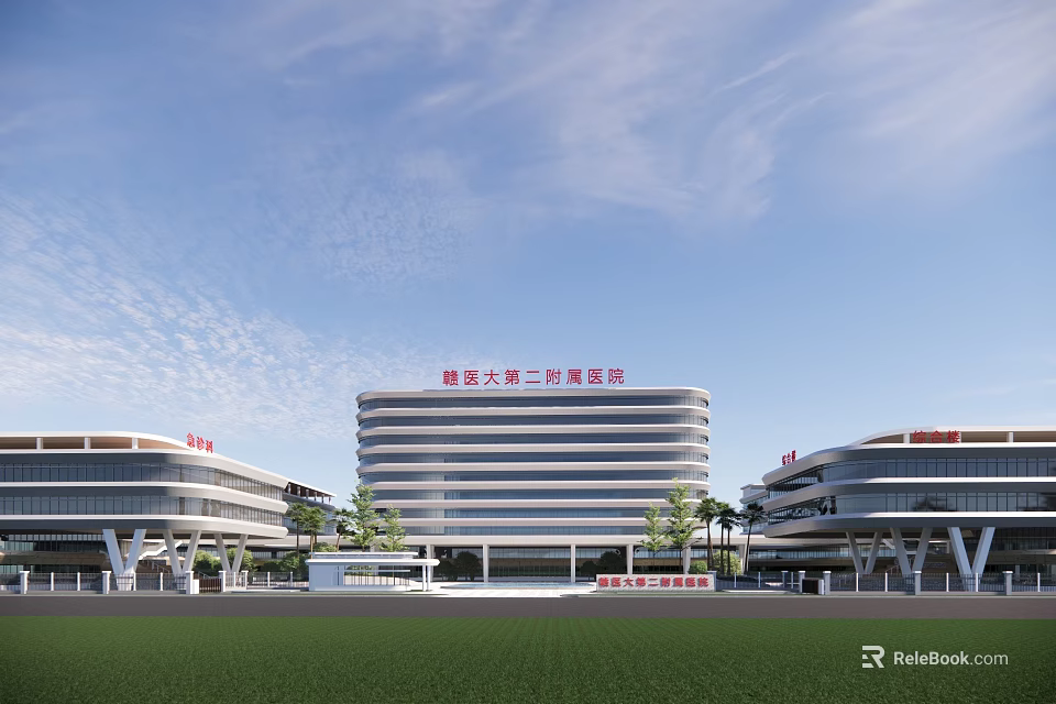 Zunyi Medical University Second Affiliated Hospital Exterior View With Modern Building And Green Surroundings 3d model 