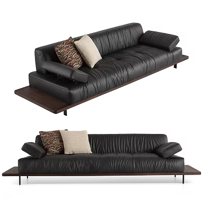 Modern Black Leather Sectional Sofa With Decorative Pillows And Wooden Base 3d model