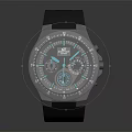 Modern Sport Watch With Black Dial Blue Hands And Rubber Strap Design