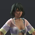 Game Movie Character With Short Green Hair Striped Cardigan And Floral Bikini Top