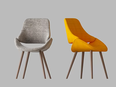 Modern Fabric Dining Chairs In Gray And Yellow With Wooden Legs 3d model