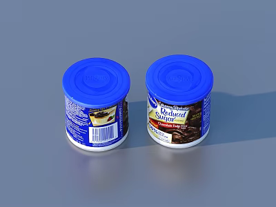 Two Daily Use Containers With Blue Lids And Original Flavor Labels 3d model