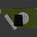 Green Mechanical Component With Protruding Gray Metal Frame And Black Square Module