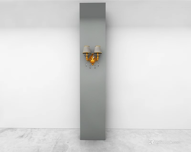 Elegant Golden Wall Lamp With Two Shades Mounted On Gray Pillar White Wall 3d model 