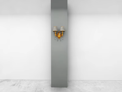 Elegant Golden Wall Lamp With Two Shades Mounted On Gray Pillar White Wall 3d model