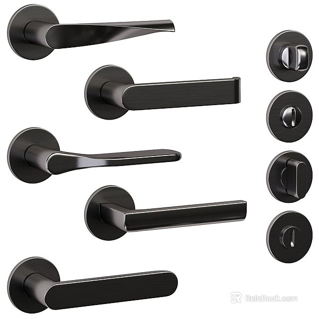 Modern Black Door Handles With Various Styles And Interior Lock Cylinders For Home Use 3d model 