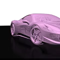 3D Pink Wireframe Sports Car Model On Black Background With Reflection 3d model