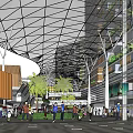 Modern Urban Architecture With Greenery Covered Buildings And Commercial Shopping Area