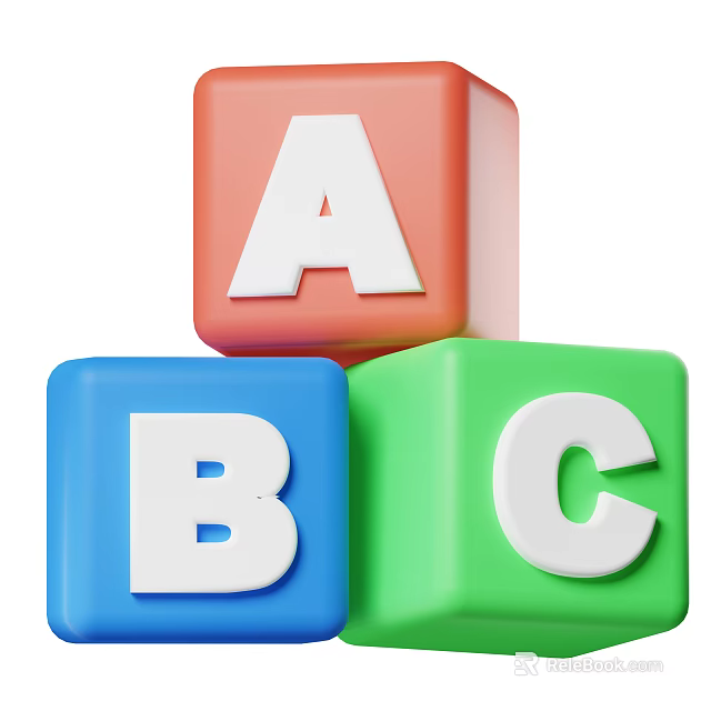 Educational Building Blocks With Red A Blue B Green C Letters For Kids Learning 3d model 