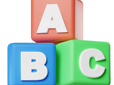 Educational Building Blocks With Red A Blue B Green C Letters For Kids Learning 3d model