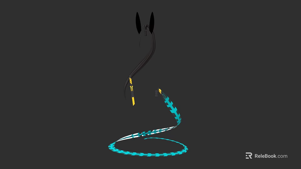 Modern Wireless Headphones With Black Earpieces And Blue Illuminated Coiled Cable 3d model 