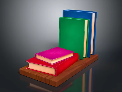 Colorful Books Stacked On Wooden Tray For Home Living Essentials 3d model