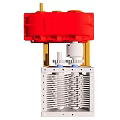 Industrial Mechanical Device With White Red Components On Wooden Stand