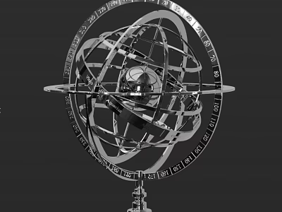 Intricate Metallic Armillary Sphere With Decorative Celestial Rings And Stand 3d model
