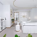 Modern Beauty Salon Interior With Elegant Treatment Beds White Stools And City View Windows