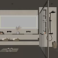 Modern Bathroom Interior With Backlit Mirror Double Vanity And Glass Shower Partition