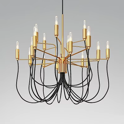 Golden Chandelier with Multiple Arms and Black Hanging Wires Modern Design for Home Interior Decor 3d model