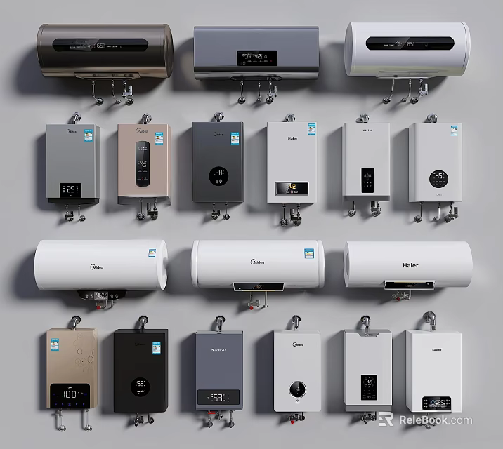 Wall Mounted Electric Water Heaters with Various Styles and Color Options for Home 3d model 