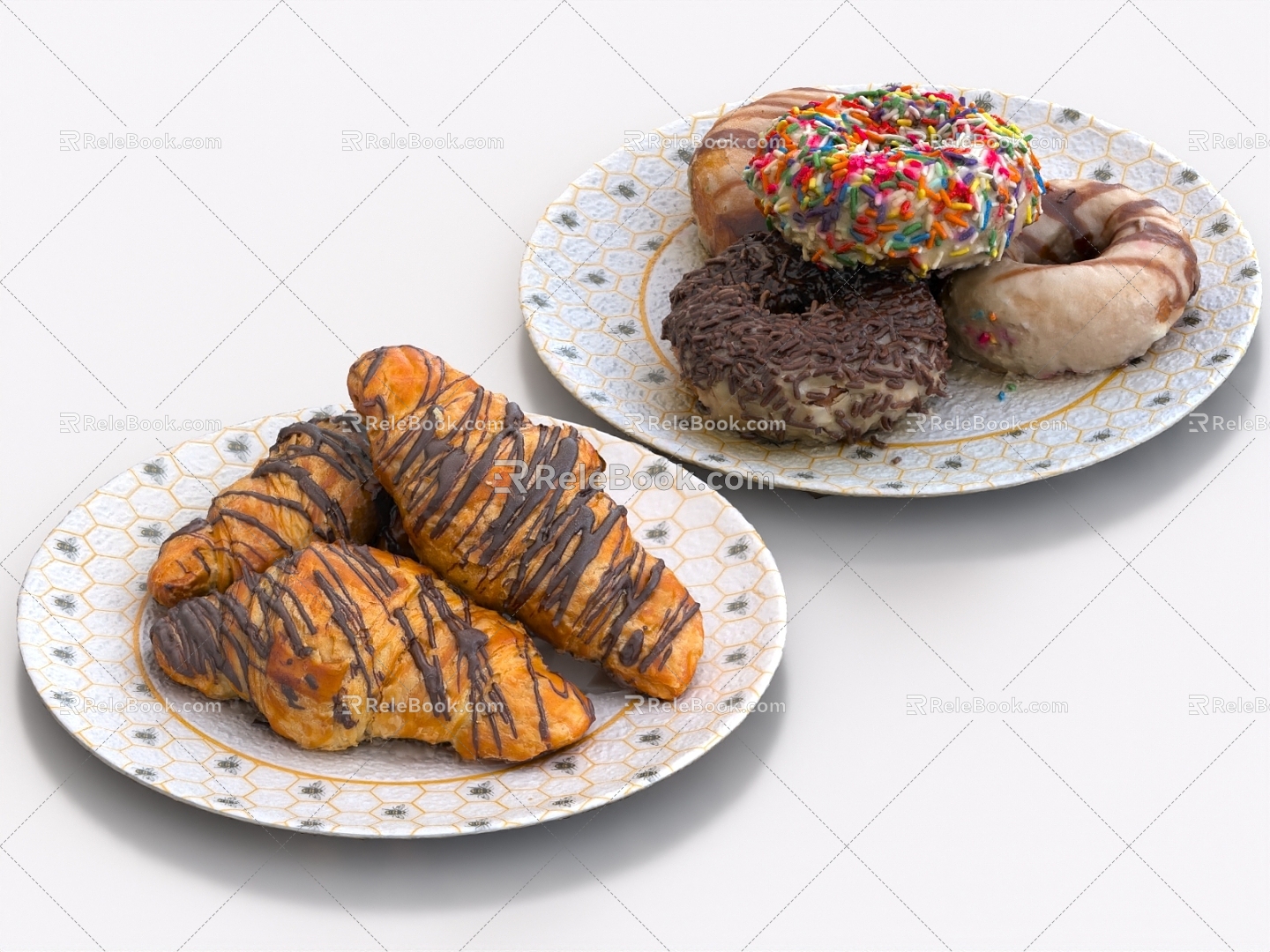 Bread Croissant Donut Cream Bread Food Pastry 3d model