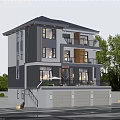 Modern Three Story Detached Villa With Balconies Garage And Green Trees