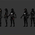 Futuristic Sci Fi Characters With Tech Gear In Different Poses On Dark Background 3d model
