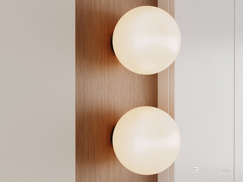 Modern Round Sphere Wall Lamps With Soft Light On Wooden Wall Interior Design 3d model 