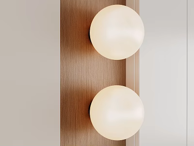 Modern Round Sphere Wall Lamps With Soft Light On Wooden Wall Interior Design 3d model