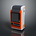 Modern Self Service Kiosk With Orange White Black Body Digital Display And Blue Light Strip