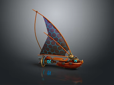 Fantasy Character Sailing Creature Inspired Sailboat With Hexagonal Sails Orange Blue Elements And Glowing Parts 3d model