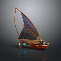 Fantasy Character Sailing Creature Inspired Sailboat With Hexagonal Sails Orange Blue Elements And Glowing Parts