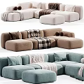 Modern Modular Sofa Collection With Cozy Velvet Pillows Blankets In Beige Brown Light Blue