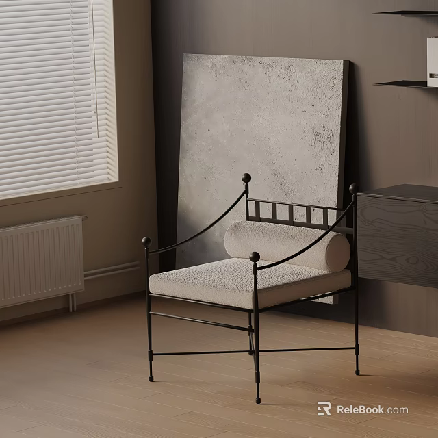 Modern Leisure Chair With Black Metal Frame And Upholstered Seat In Minimalist Interior 3d model 