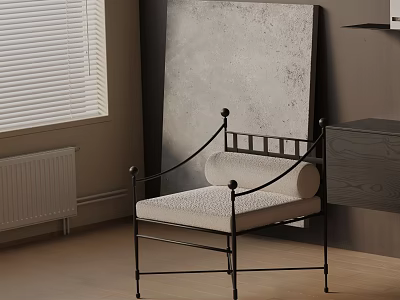 Modern Leisure Chair With Black Metal Frame And Upholstered Seat In Minimalist Interior 3d model